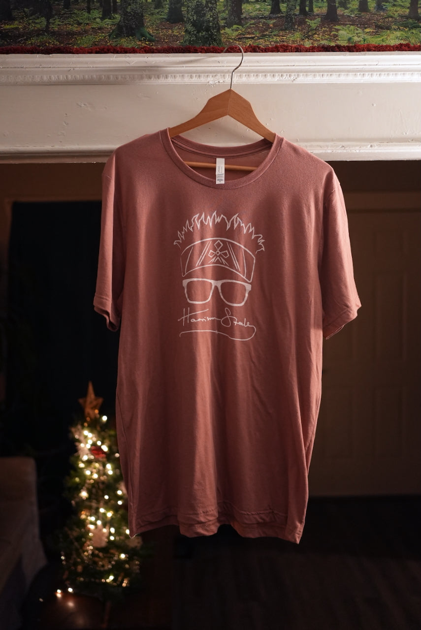 Harrison Steele Face T-shirt (white ink on salmon)