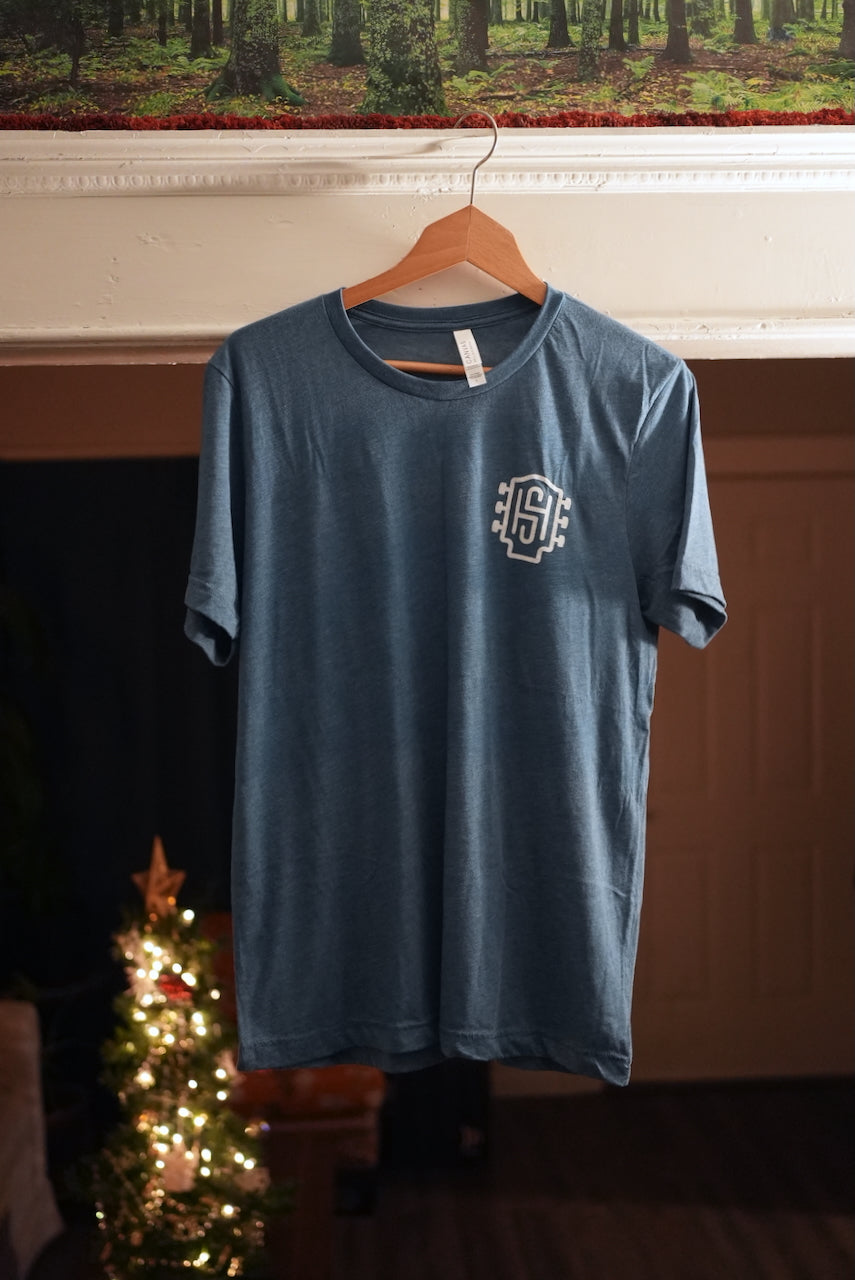 HS Guitar Emblem T-shirt (white ink on blue)
