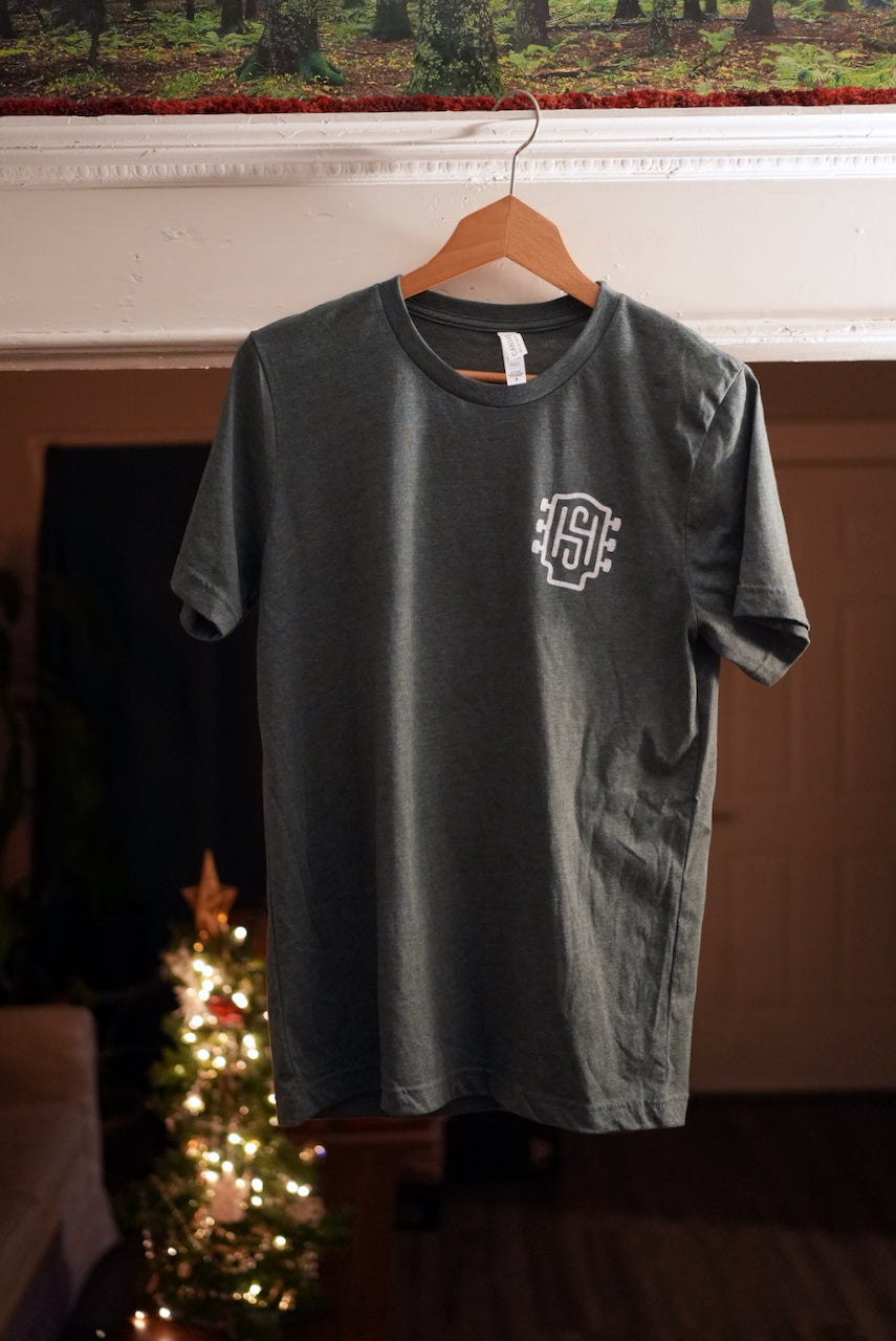 HS Guitar Emblem T-shirt (white ink on green)